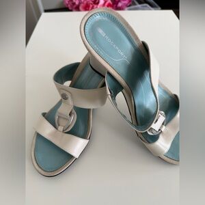 Rockport Leather Wedge Sandals Size 7.5 White Comfort Slides